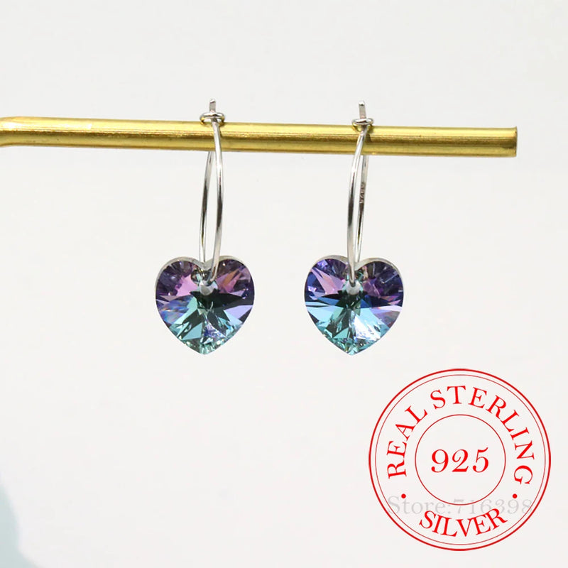 925 Silver Crystal Heart Drop Earrings Wedding Jewelry