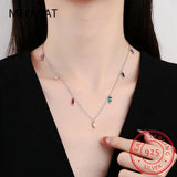925 Silver CZ Square Tassel Necklace Colorful Choker
