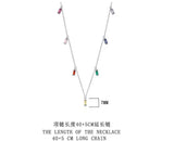 925 Silver CZ Square Tassel Necklace Colorful Choker