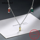 925 Silver CZ Square Tassel Necklace Colorful Choker