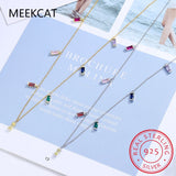 925 Silver CZ Square Tassel Necklace Colorful Choker