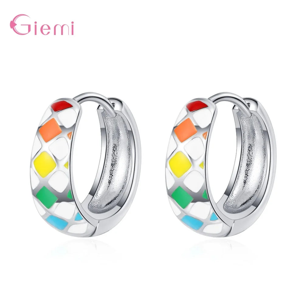 925 Silver Colorful Enamel Hoop Earrings for Women