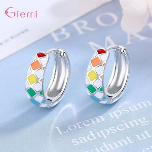 925 Silver Colorful Enamel Hoop Earrings for Women