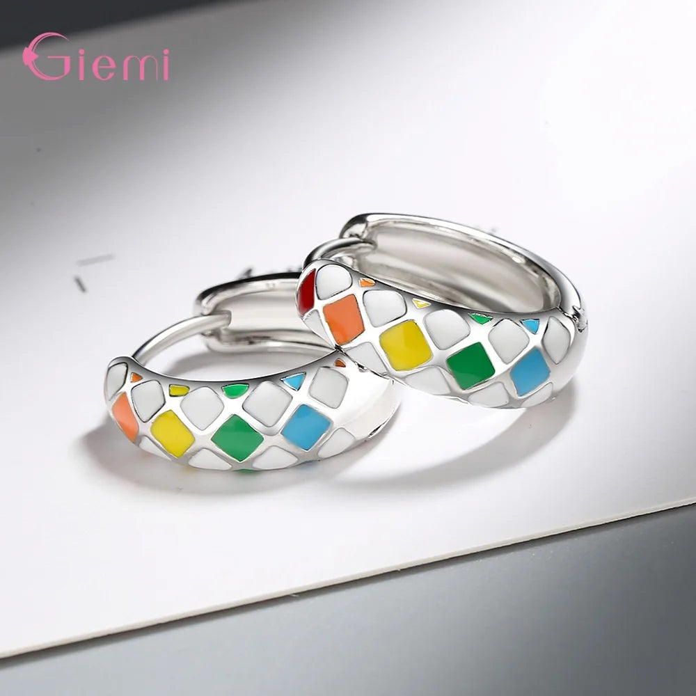 925 Silver Colorful Enamel Hoop Earrings for Women