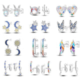 925 Silver Colorful Feather Earrings Mini Elf Butterfly Star Moon Ear Studs