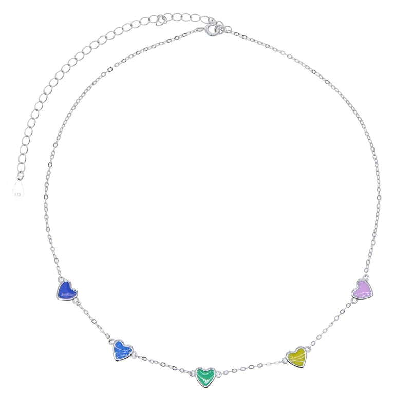 925 Silver Enamel Heart Charm Chain Necklace 35+10cm