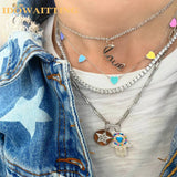 925 Silver Enamel Heart Charm Chain Necklace 35+10cm