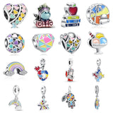 925 Silver Rainbow Heart Charm Bead for Bracelet DIY Jewelry