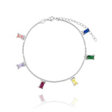 925 Silver Rainbow Square Zircon Necklace Colorful Crystal Chain