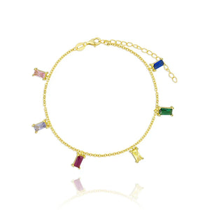 925 Silver Rainbow Square Zircon Necklace Colorful Crystal Chain