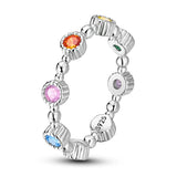 925 Silver Colorful Zircon Finger Ring Women Dazzling Jewelry Gift