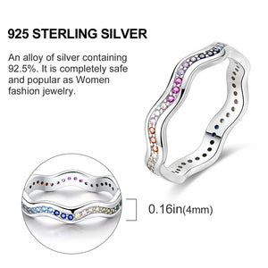 925 Silver Colorful Zircon Finger Ring Women Dazzling Jewelry Gift