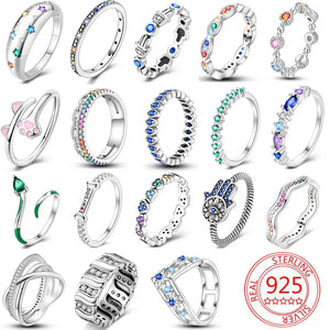 925 Silver Colorful Zircon Finger Ring Women Dazzling Jewelry Gift