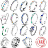 925 Silver Colorful Zircon Finger Ring Women Dazzling Jewelry Gift