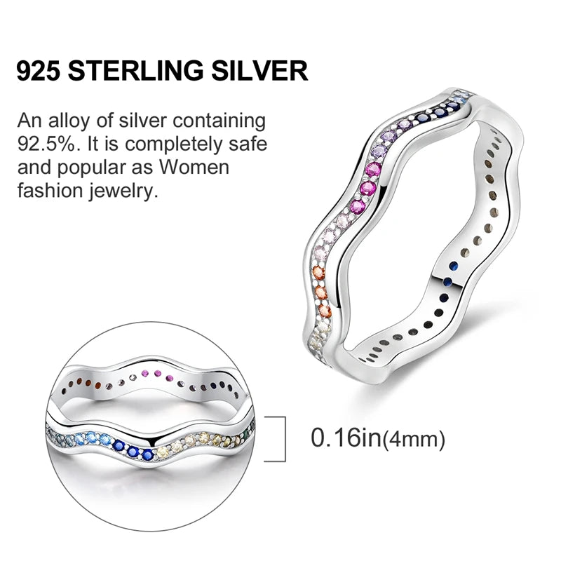 925 Silver Colorful Zircon Finger Ring Women Dazzling Jewelry Gift