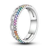 925 Silver Colorful Zircon Finger Ring Women Dazzling Jewelry Gift
