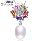 925 Silver Zircon Pendant & Freshwater Pearl Necklace