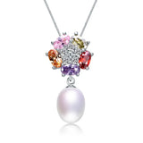 925 Silver Zircon Pendant & Freshwater Pearl Necklace