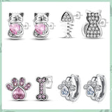 925 Silver Zircon Stud Earrings Unicorn Cat Paw Avocado Feather Heart Drop