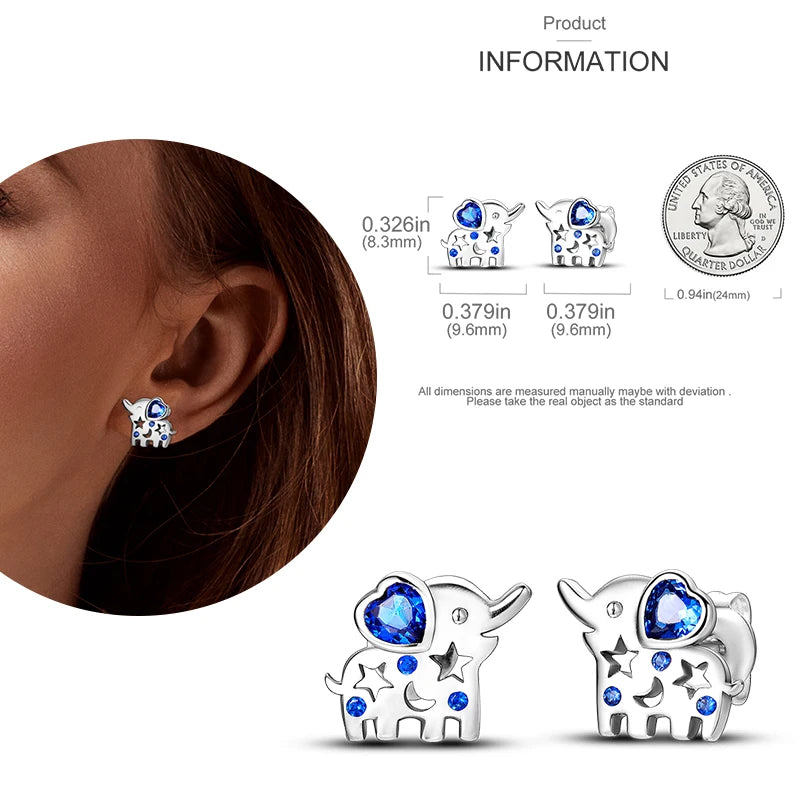 925 Silver Zircon Stud Earrings Unicorn Cat Paw Avocado Feather Heart Drop
