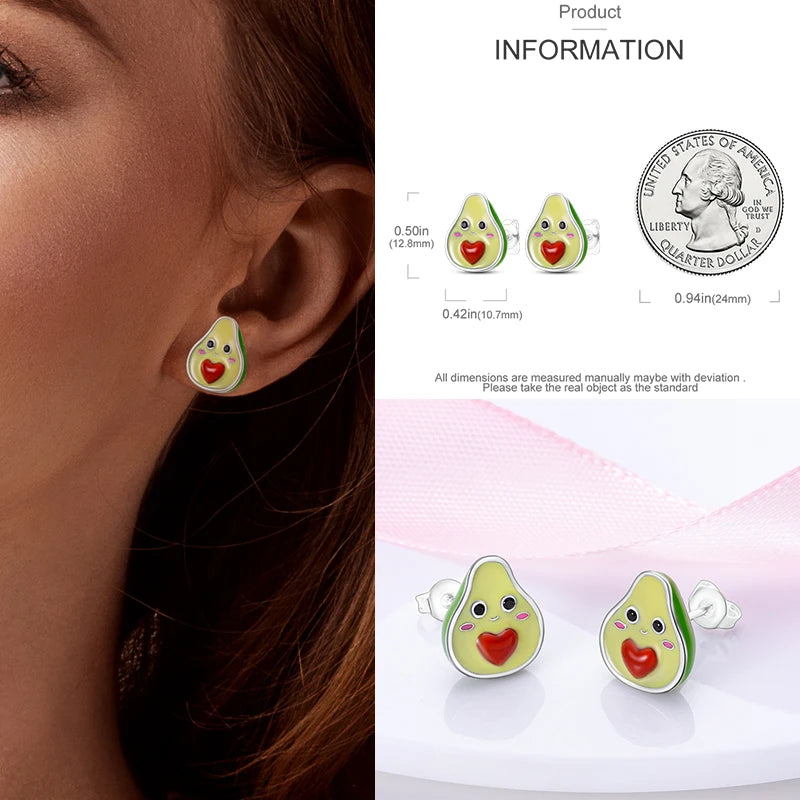 925 Silver Zircon Stud Earrings Unicorn Cat Paw Avocado Feather Heart Drop