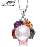 925 Silver Zircon Pendant Natural Pearl Necklace