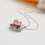 925 Silver Zircon Pendant Natural Pearl Necklace