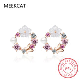 925 Silver Colorful Zircon Wreath Stud Earring for Women