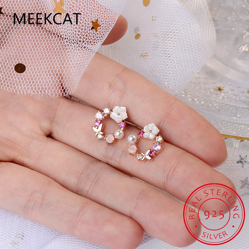 925 Silver Colorful Zircon Wreath Stud Earring for Women