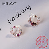 925 Silver Colorful Zircon Wreath Stud Earring for Women