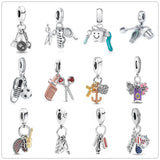 925 Silver Comb & Scissors Charm Bead for Bracelet DIY Jewelry Women