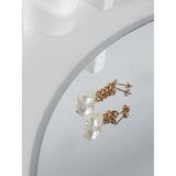 925 Silver Pearl Chain Asymmetric Ear Studs
