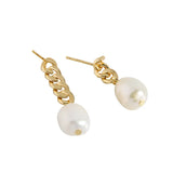 925 Silver Pearl Chain Asymmetric Ear Studs