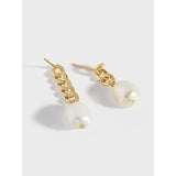 925 Silver Pearl Chain Asymmetric Ear Studs