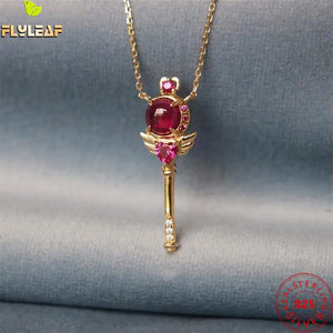 925 Silver Corundum Wand Pendant Necklace for Women