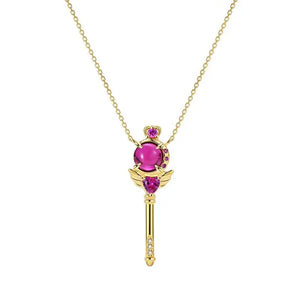 925 Silver Corundum Wand Pendant Necklace for Women