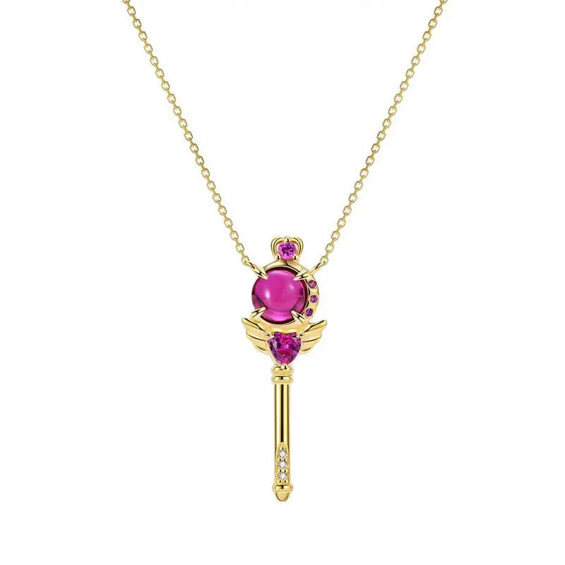 925 Silver Corundum Wand Pendant Necklace for Women