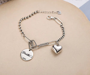 925 Silver Couple Bracelet LOVE Heart Pendant Thai Silver Hand Jewelry