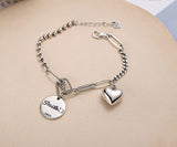 925 Silver Couple Bracelet LOVE Heart Pendant Thai Silver Hand Jewelry