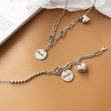 925 Silver Couple Bracelet LOVE Heart Pendant Thai Silver Hand Jewelry
