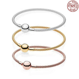 925 Silver Couple Bracelet Woven Buckle Charm Beads DIY Jewelry