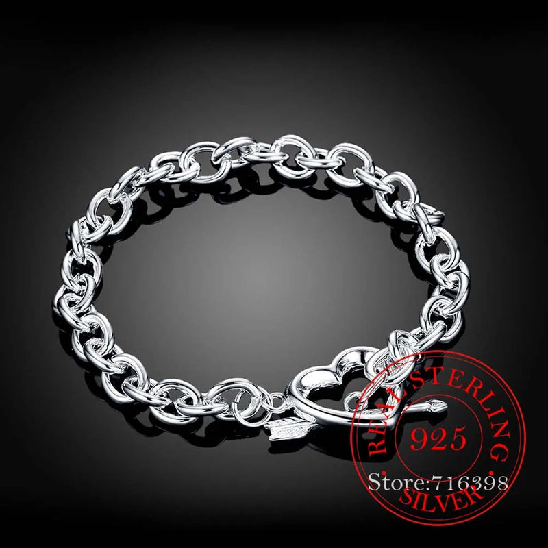 925 Silver Couple's Bracelet Arrow Heart Charm Bracelet For Men and Women