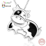 925 Silver Cow Animal Pendant Necklace for Girls