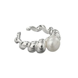 925 Silver Cowhorn Pearl Adjustable Ring for Women with Shipping