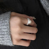 925 Silver Cowhorn Pearl Adjustable Ring for Women with Shipping
