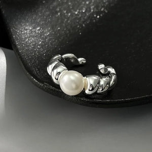925 Silver Cowhorn Pearl Adjustable Ring for Women with Shipping