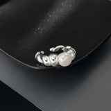 925 Silver Cowhorn Pearl Adjustable Ring for Women with Shipping