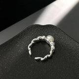 925 Silver Cowhorn Pearl Adjustable Ring for Women with Shipping