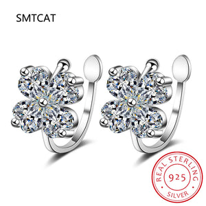 925 Silver Moissanite Diamond Clover Ear Cuff Clip Earring