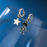 925 Silver Astronaut Star Asymmetric Hoop Earrings for Women Punk Style